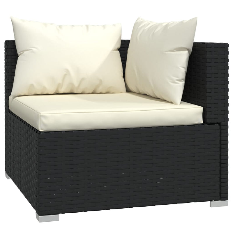 vidaXL 3 részes fekete polyrattan kerti ülőgarnitúra párnákkal