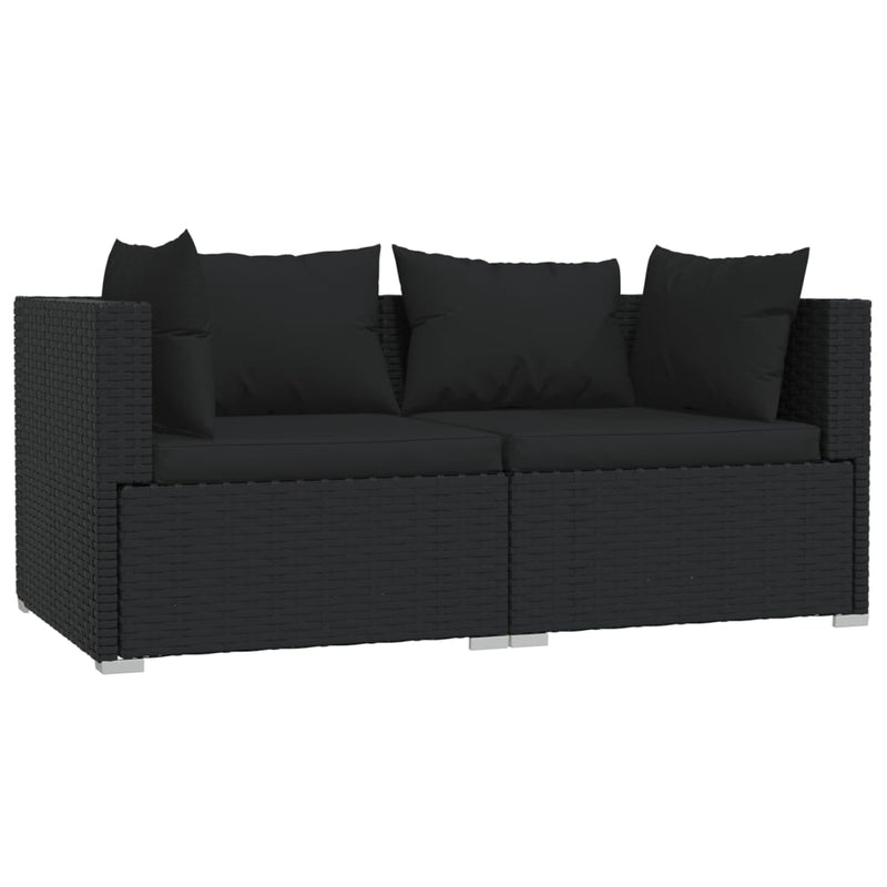 vidaXL 3 részes fekete polyrattan kerti ülőgarnitúra párnákkal