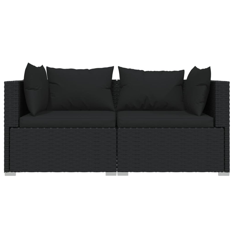 vidaXL 3 részes fekete polyrattan kerti ülőgarnitúra párnákkal
