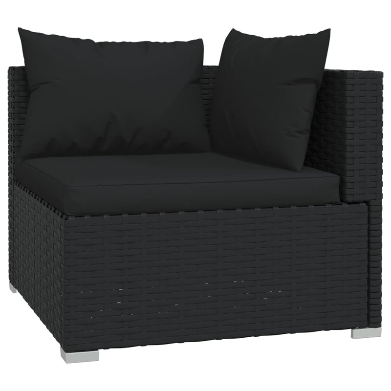 vidaXL 3 részes fekete polyrattan kerti ülőgarnitúra párnákkal