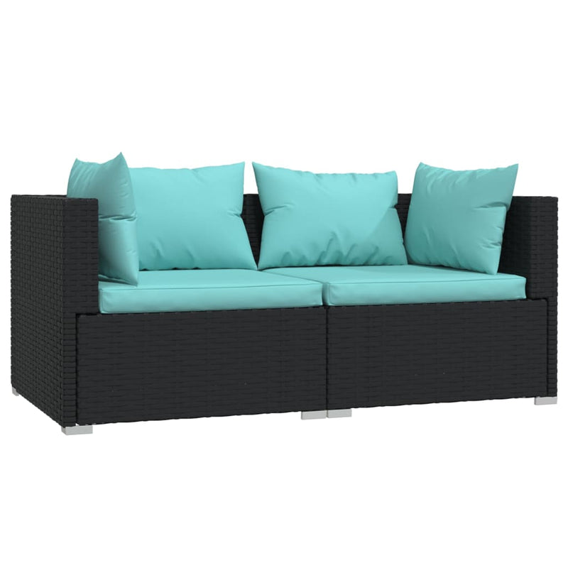 vidaXL 3 részes fekete polyrattan kerti ülőgarnitúra párnákkal