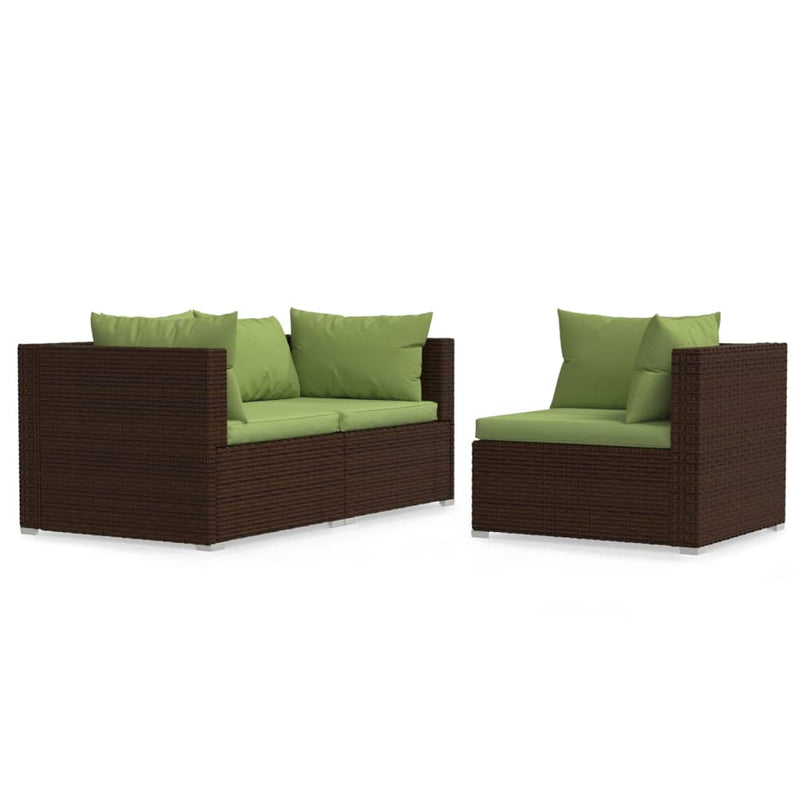 vidaXL 3 részes barna polyrattan kerti bútorszett párnákkal