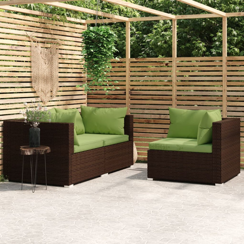 vidaXL 3 részes barna polyrattan kerti bútorszett párnákkal