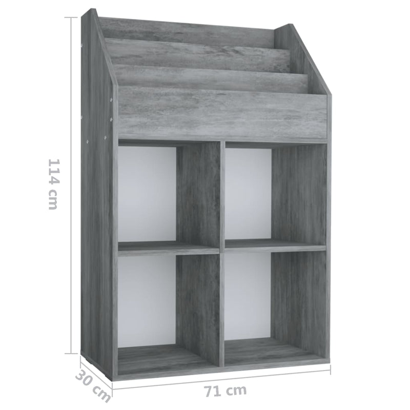 vidaXL betonszürke szerelt fa gyerek újságtartó 71 x 30 x 114 cm
