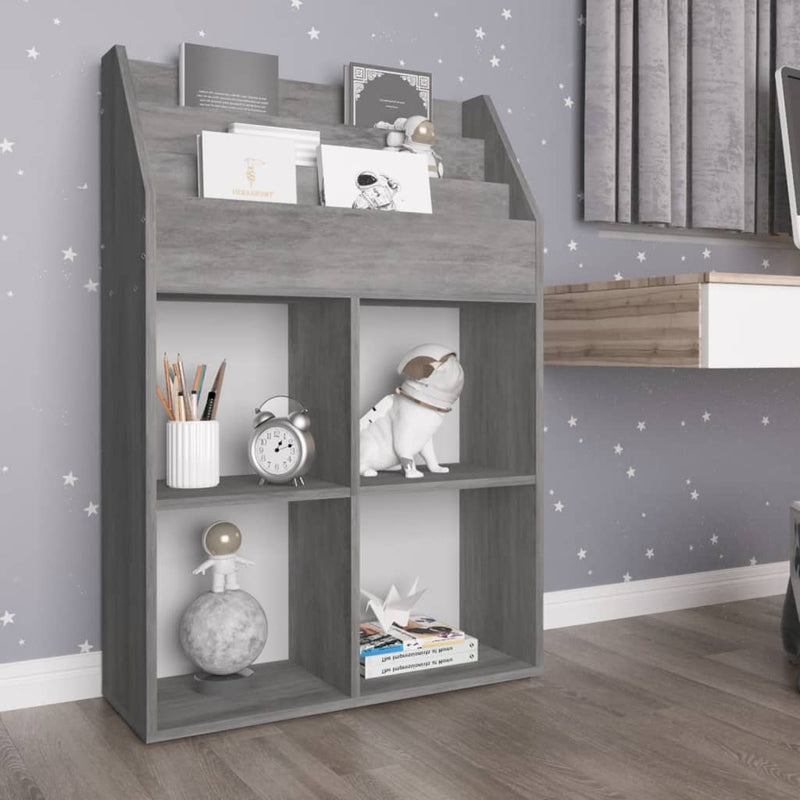 vidaXL betonszürke szerelt fa gyerek újságtartó 71 x 30 x 114 cm