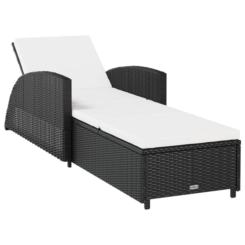 vidaXL fekete polyrattan napozóágy krémfehér párnával