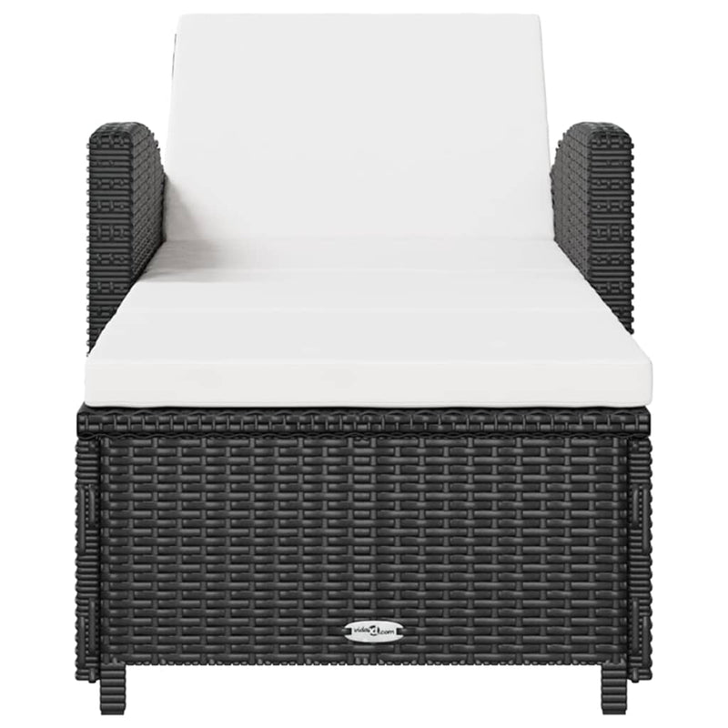 vidaXL fekete polyrattan napozóágy krémfehér párnával