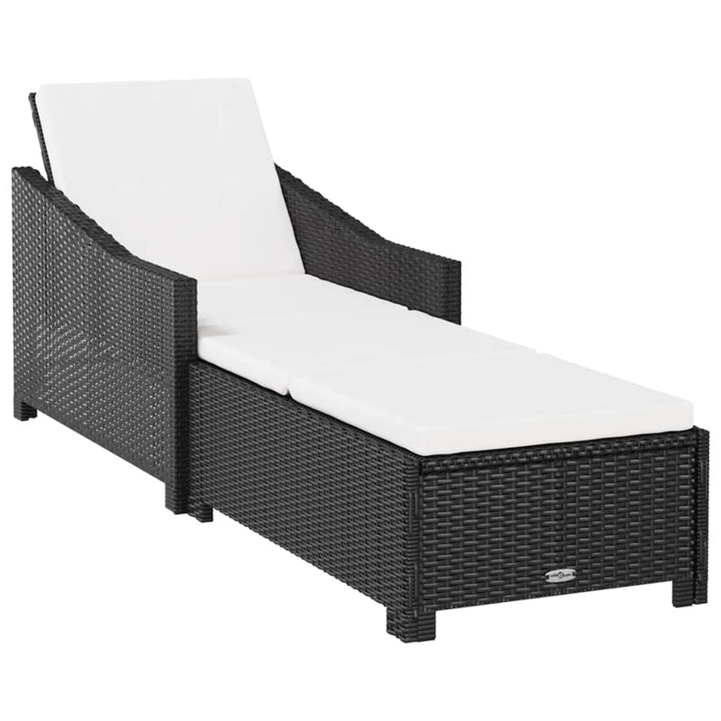 vidaXL fekete polyrattan napozóágy krémfehér párnával