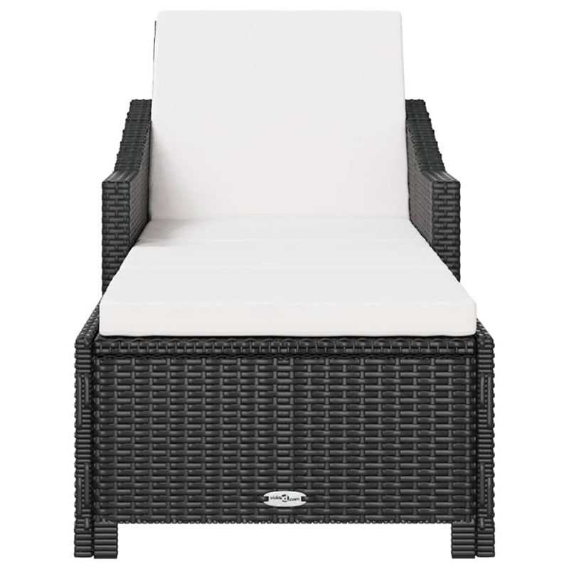 vidaXL fekete polyrattan napozóágy krémfehér párnával