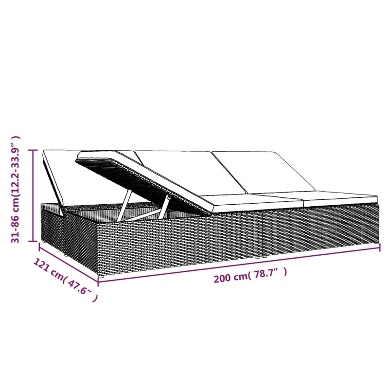 vidaXL sötétszürke polyrattan átalakítható napozóágy párnákkal
