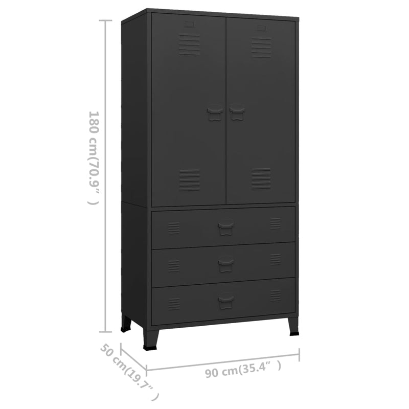 vidaXL fekete fém ipari ruhásszekrény 90 x 50 x 180 cm