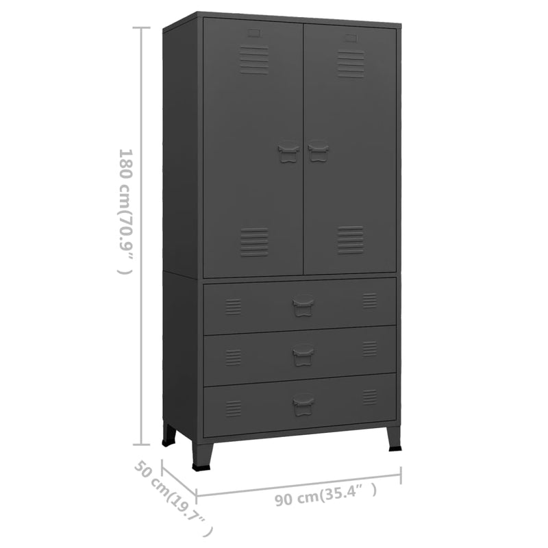 vidaXL antracitszürke fém ruhásszekrény 90 x 50 x 180 cm