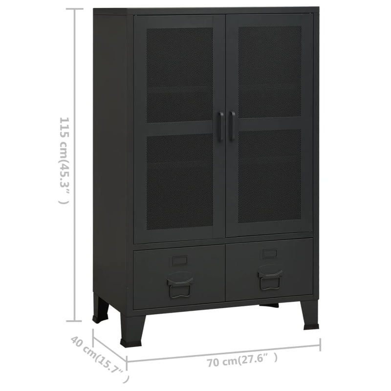 vidaXL fekete fém ipari tárolószekrény 70 x 40 x 115 cm