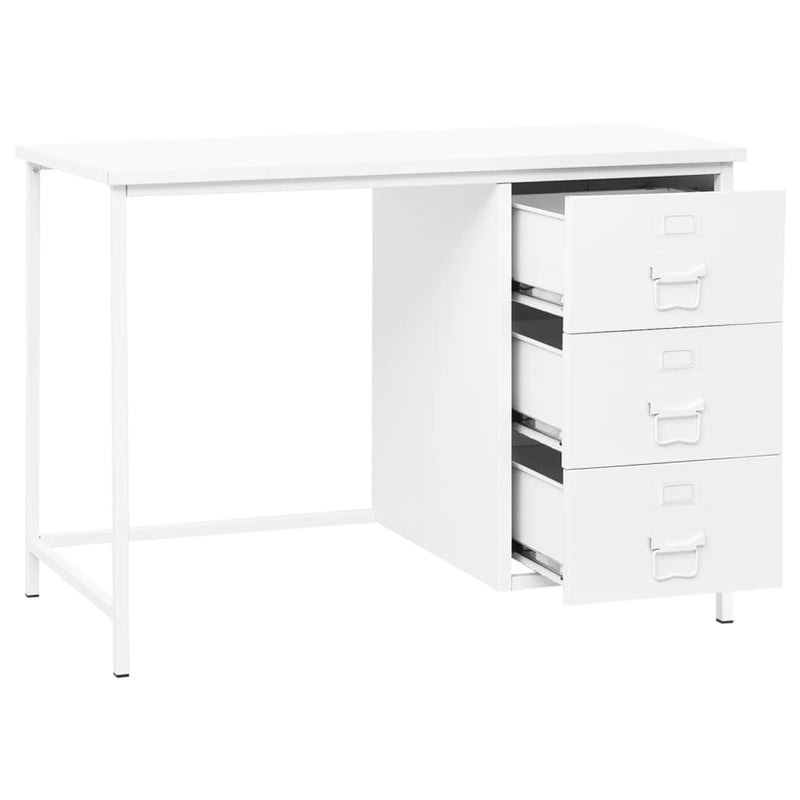 vidaXL fehér acél ipari stílusú íróasztal fiókokkal 105 x 52 x 75 cm