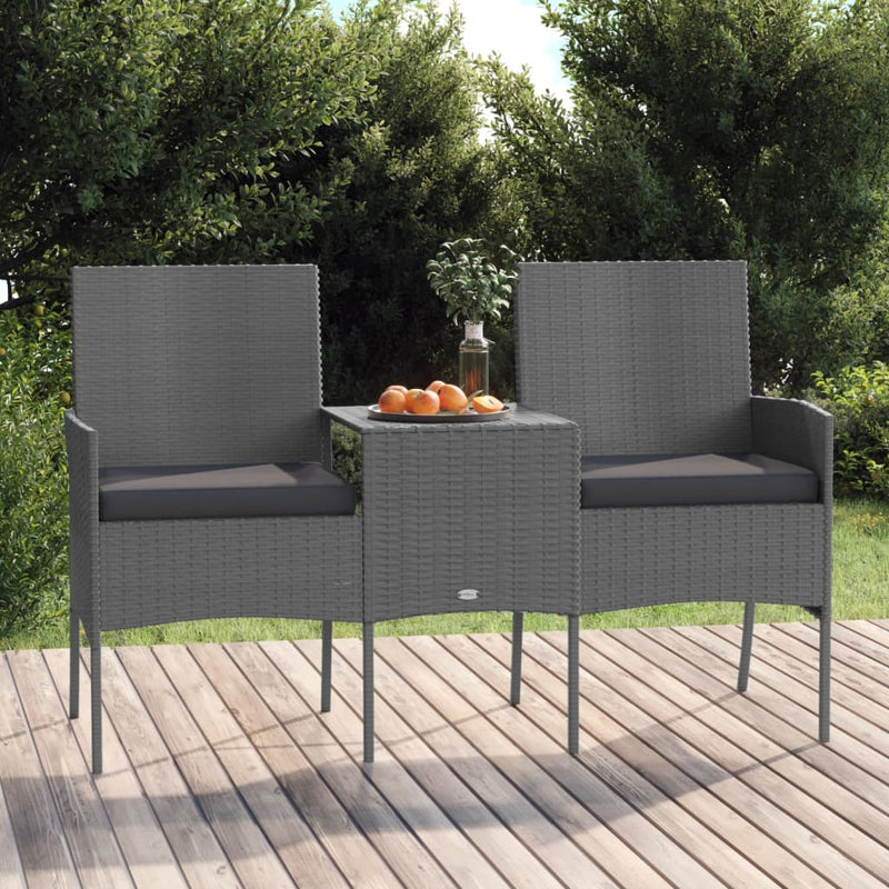 vidaXL kétszemélyes antracitszürke polyrattan kanapé teázóasztallal