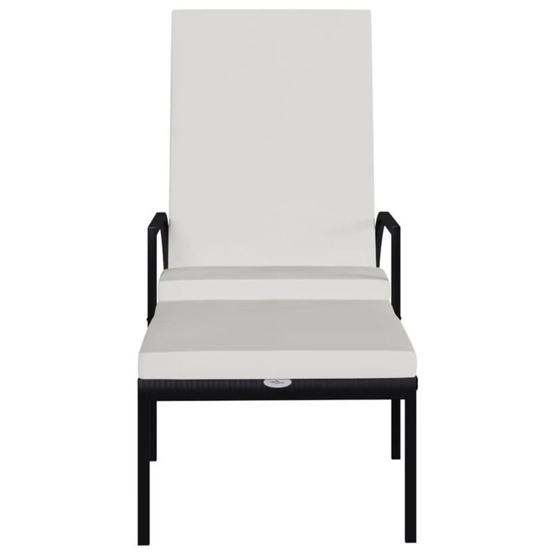 vidaXL fekete polyrattan napozóágy lábtartóval