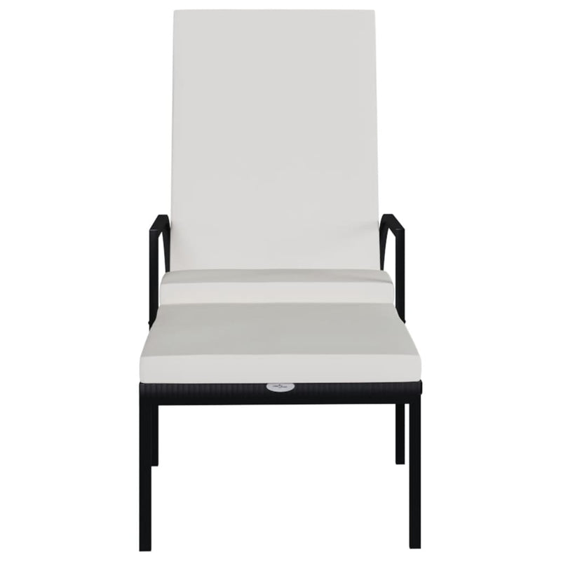 vidaXL fekete polyrattan napozóágy lábtartóval