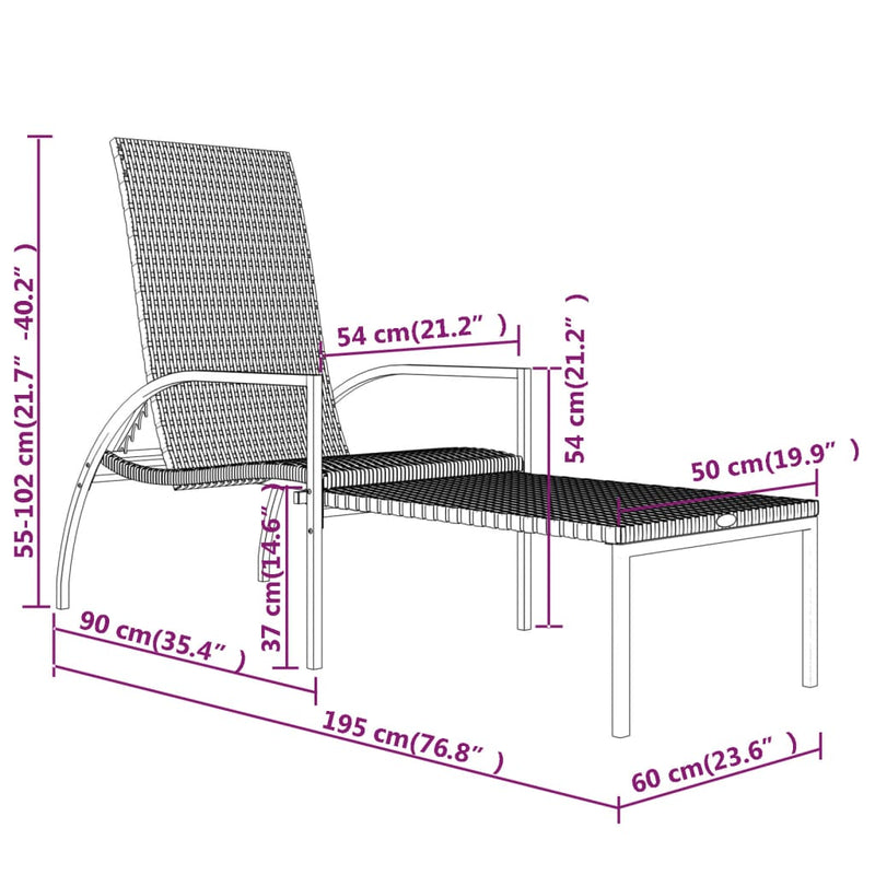 vidaXL 2 db barna polyrattan napozóágy lábtartóval