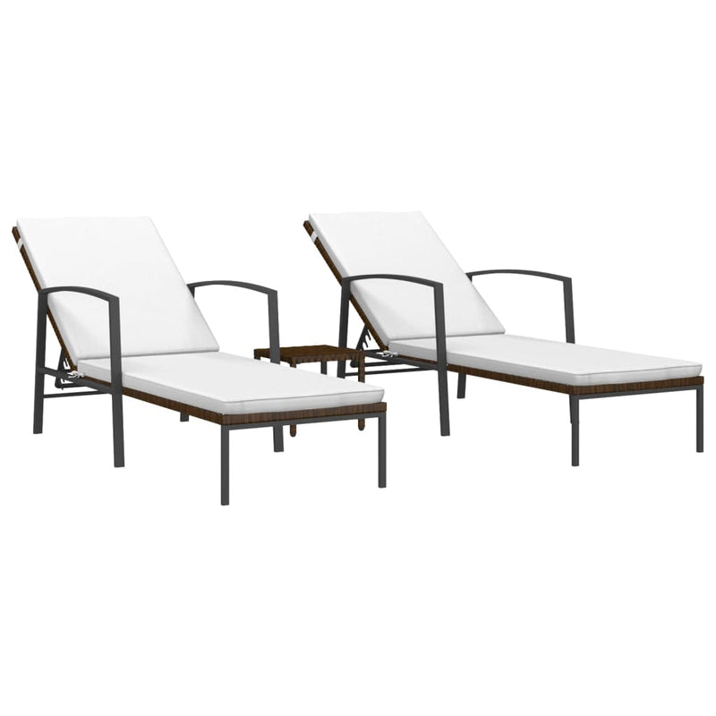 vidaXL 2 db barna polyrattan napozóágy asztallal