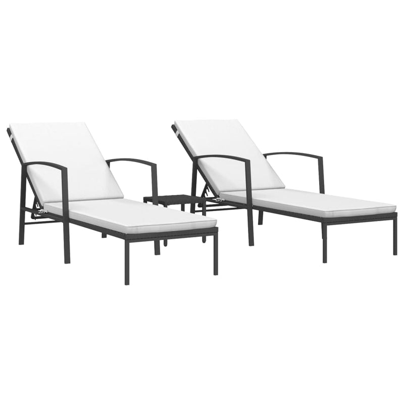 vidaXL 2 db fekete polyrattan napozóágy asztallal