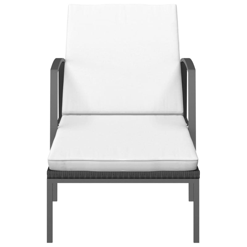 vidaXL 2 db fekete polyrattan napozóágy asztallal