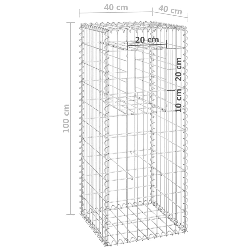 vidaXL vas gabionkosaras oszlop 40 x 40 x 100 cm