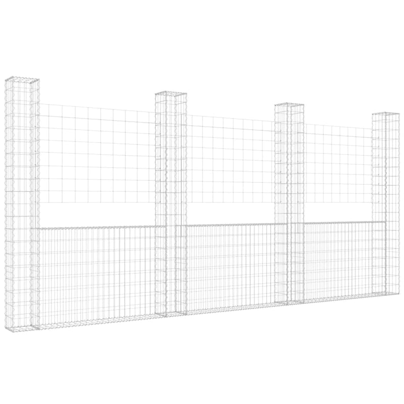 vidaXL U-alakú vas gabionkosár 4 oszloppal 380 x 20 x 200 cm