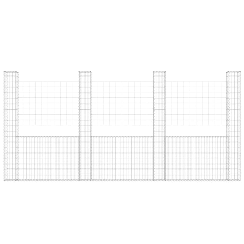 vidaXL U-alakú vas gabionkosár 4 oszloppal 380 x 20 x 200 cm