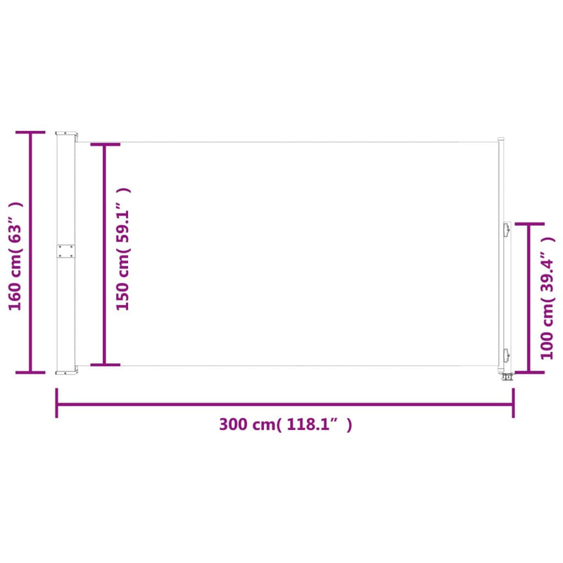 vidaXL fekete behúzható oldalsó terasznapellenző 160 x 300 cm