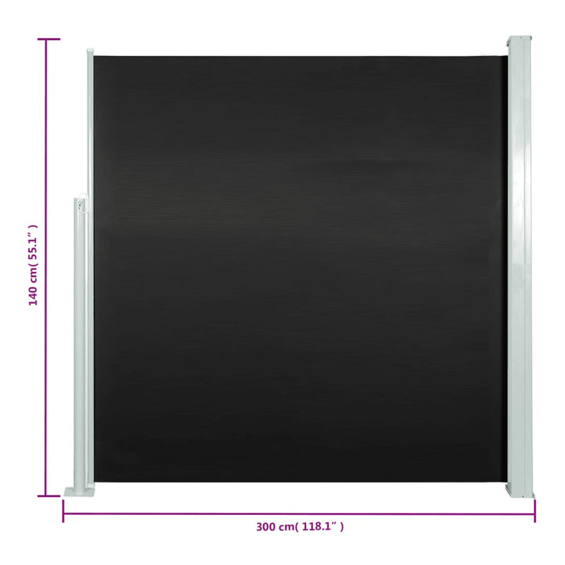 vidaXL fekete kihúzható oldalsó terasznapellenző 140 x 300 cm