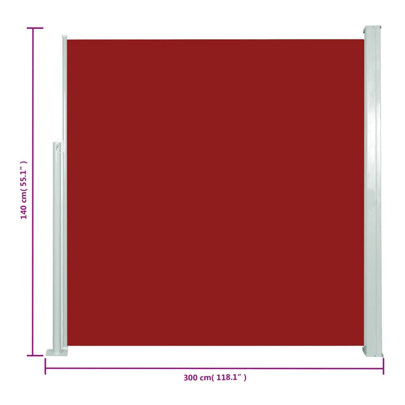 vidaXL piros kihúzható oldalsó terasznapellenző 140 x 300 cm