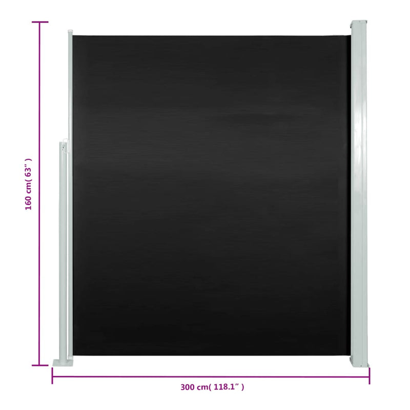vidaXL fekete behúzható oldalsó terasz napellenző 160 x 300 cm