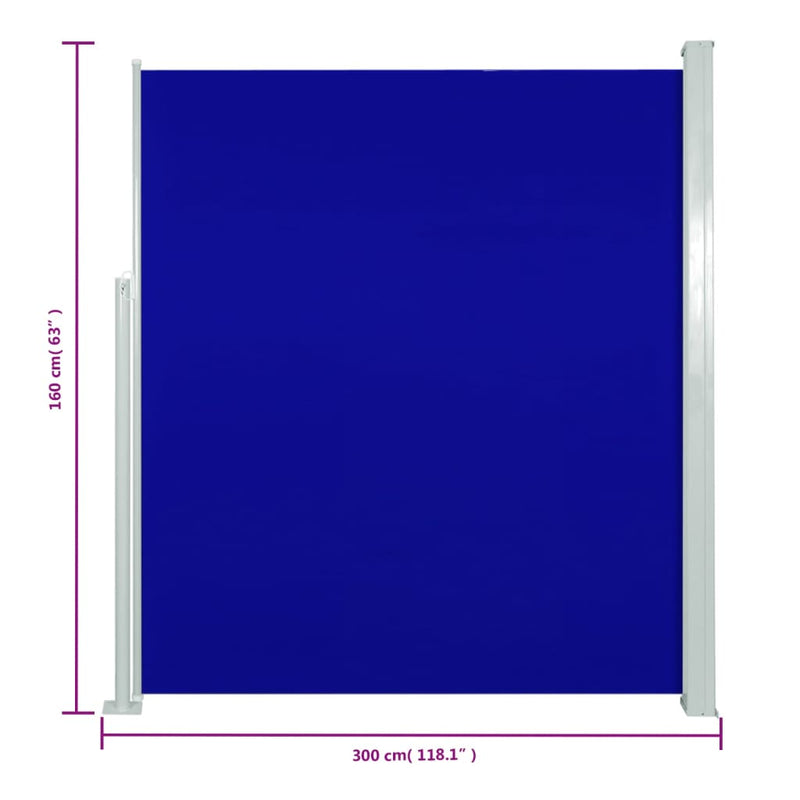 vidaXL kék behúzható oldalsó terasznapellenző 160 x 300 cm