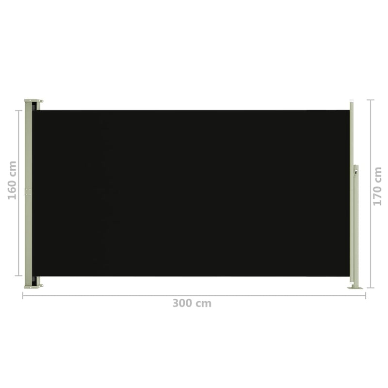vidaXL fekete kihúzható oldalsó terasznapellenző 170 x 300 cm