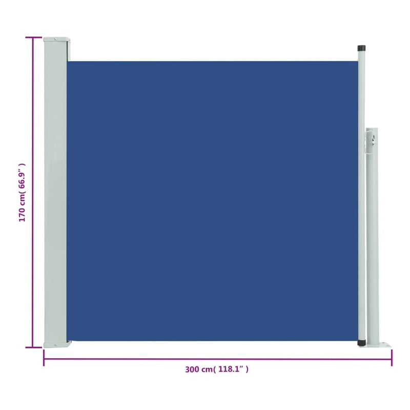 vidaXL kék kihúzható oldalsó terasznapellenző 170 x 300 cm