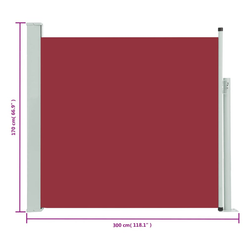 vidaXL piros kihúzható oldalsó terasznapellenző 170 x 300 cm