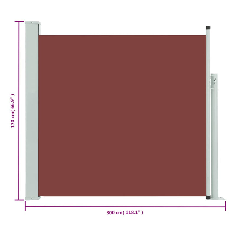 vidaXL barna kihúzható oldalsó terasznapellenző 170 x 300 cm