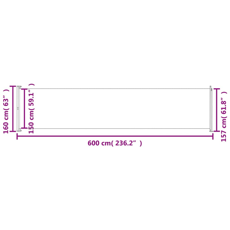 vidaXL kék behúzható oldalsó terasznapellenző 160 x 600 cm