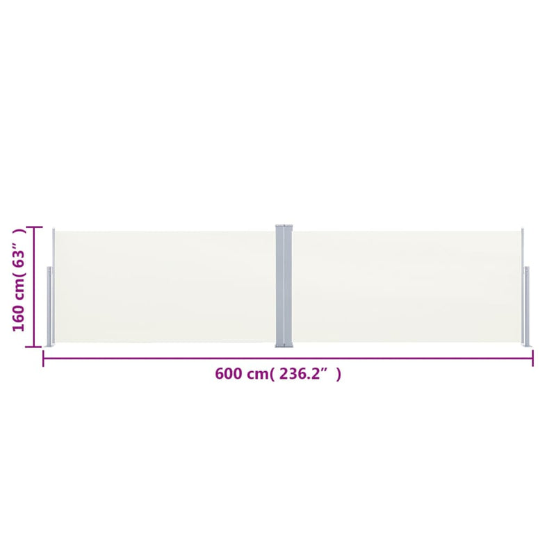 vidaXL krémszínű behúzható oldalsó napellenző 160 x 600 cm