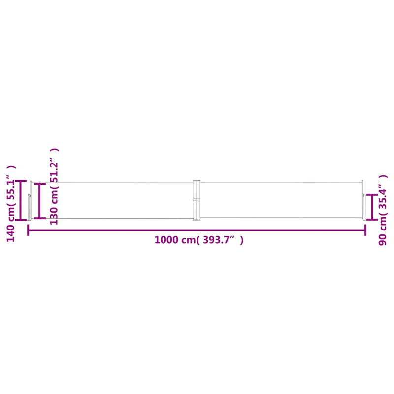 vidaXL krémszínű behúzható oldalsó napellenző 140 x 1000 cm