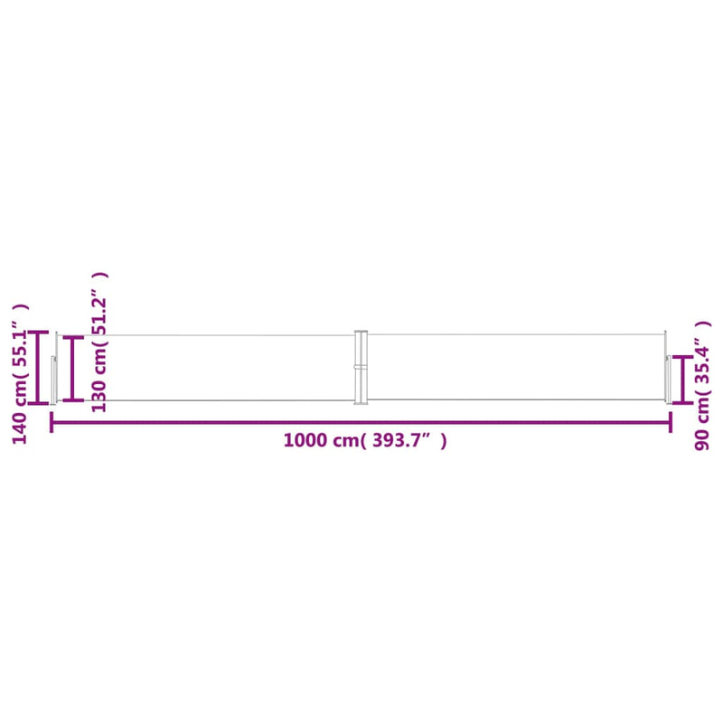vidaXL barna behúzható oldalsó napellenző 140 x 1000 cm