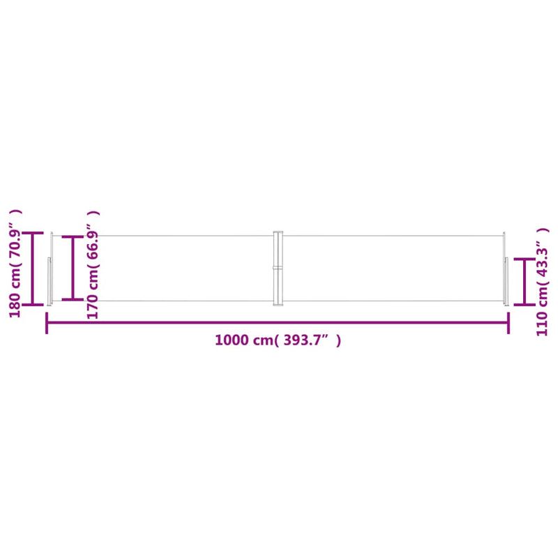 vidaXL barna behúzható oldalsó napellenző 180 x 1000 cm