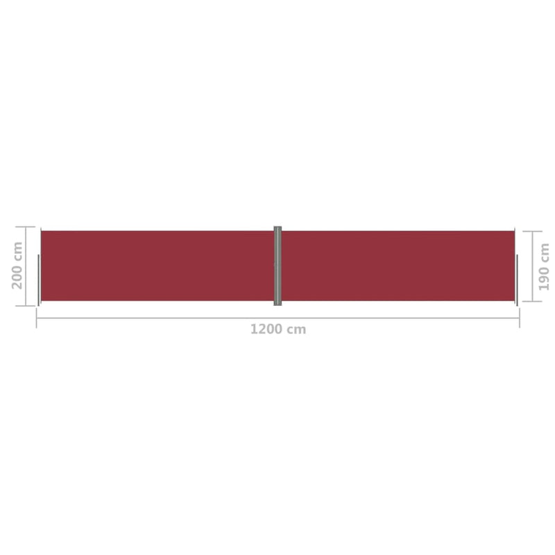 vidaXL piros behúzható oldalsó napellenző 200 x 1200 cm