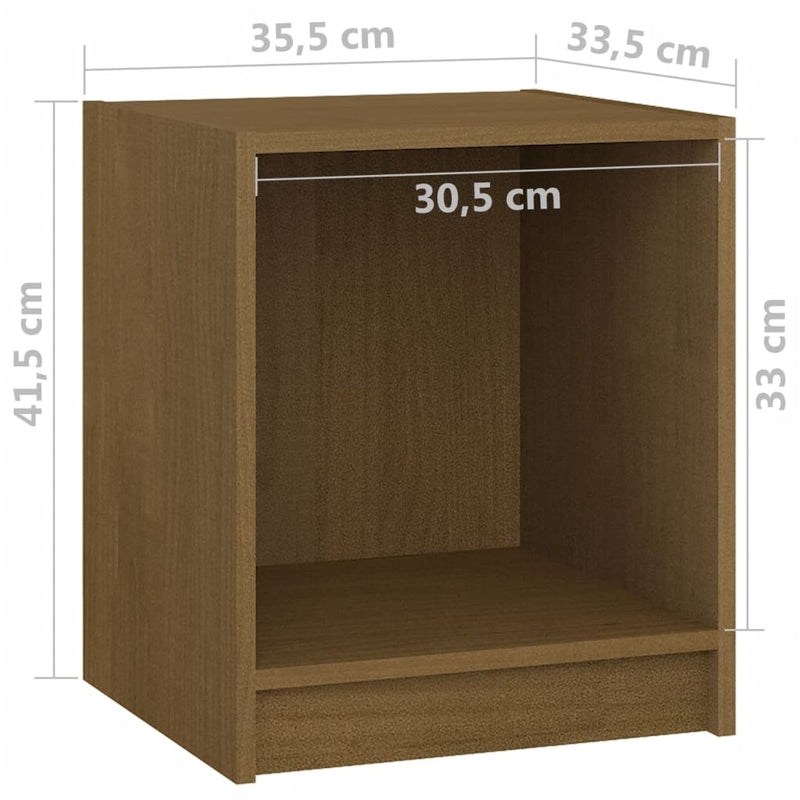 vidaXL 2 db mézbarna tömör fenyőfa éjjeliszekrény 35,5x33,5x41,5 cm