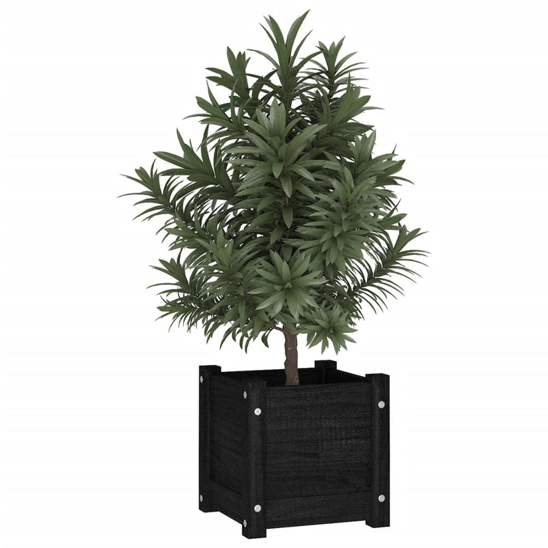 vidaXL fekete tömör fenyőfa kerti virágtartó 31 x 31 x 31 cm