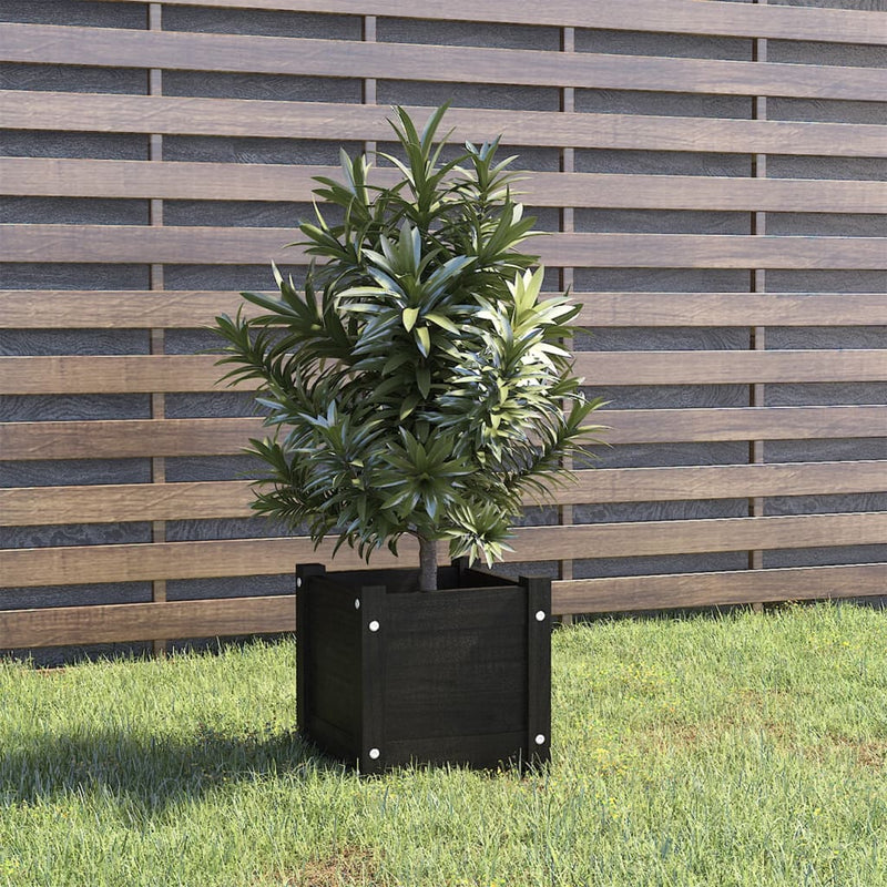 vidaXL fekete tömör fenyőfa kerti virágtartó 31 x 31 x 31 cm