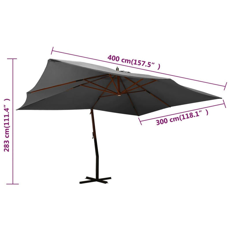 vidaXL antracitszürke konzolos napernyő fa rúddal 400 x 300 cm