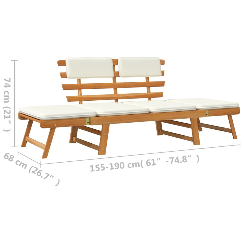 vidaXL 2 az 1-ben tömör akácfa kerti pad párnákkal 190 cm