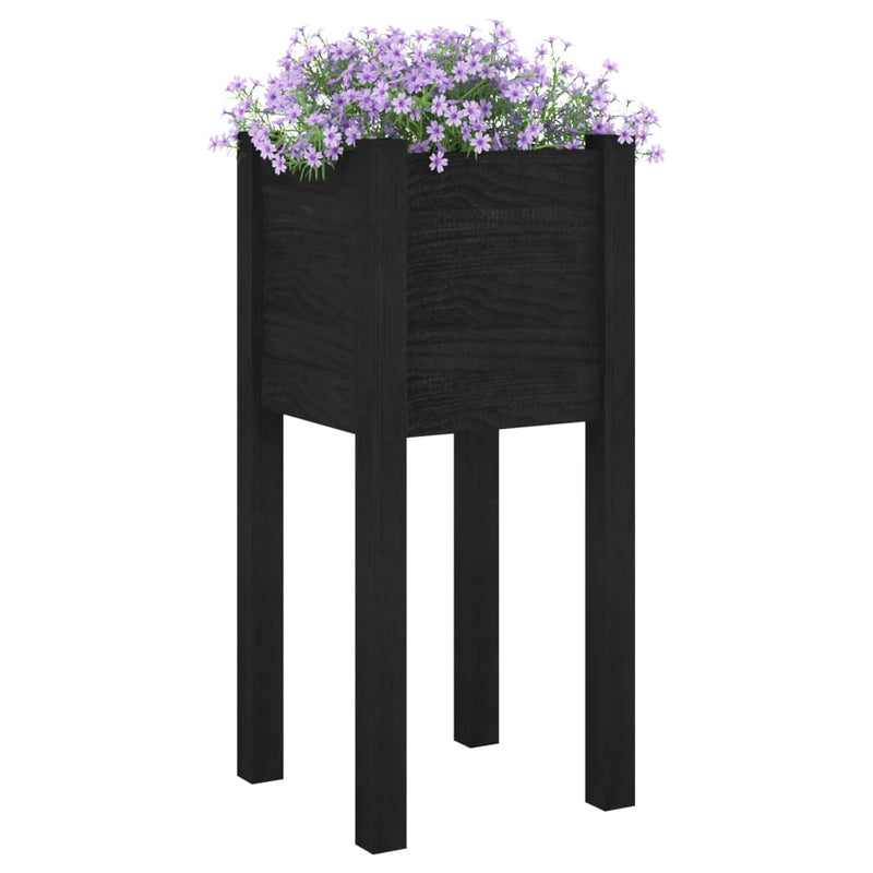 vidaXL fekete tömör fenyőfa kerti virágtartó 31 x 31 x 70 cm