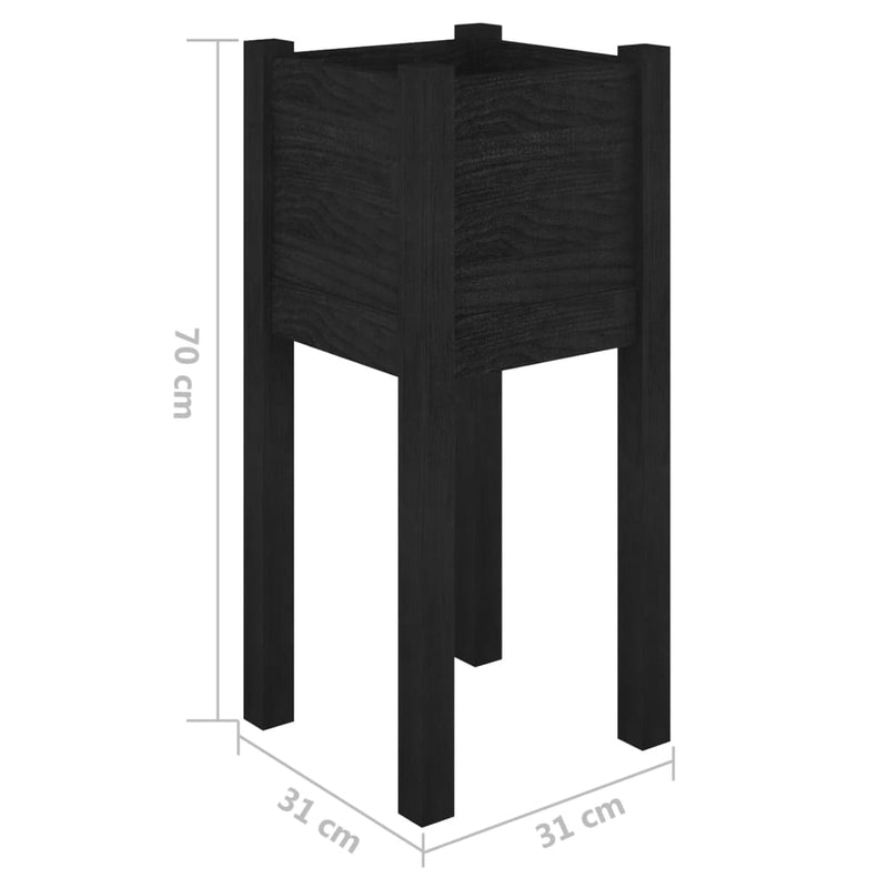 vidaXL fekete tömör fenyőfa kerti virágtartó 31 x 31 x 70 cm